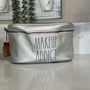 Rae Dunn Silver MAKE UP ADDICT Cosmetic Case Bag